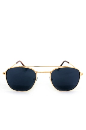 Hane14 Sunny Gold Metal Çerçeveli Köprülü Unisex Küçük Güneş Gözlüğü Siyah