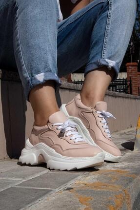 Bueno Shoes Hakiki Deri Yüksek Tabanlı Bağcık Detaylı Kadın Spor Ayakkabı 20wq10102