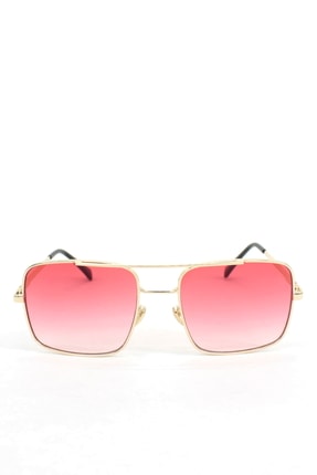 Hane14 Mexx Gold Metal Çerçeveli Kırmızı Degrade Camlı Kare Unisex Güneş Gözlüğü