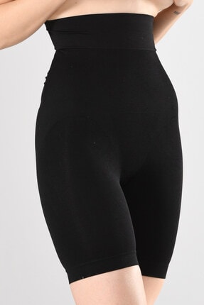 Miss Fit 1 Beden Küçülten Paçalı Çift Kat Beli Silikonlu Kadın Korse 1212 Siyah Örme Seamless Dikişsiz Soft