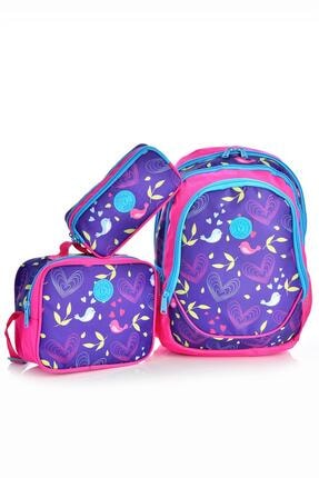 Yaygan Kids 14368 Kalp Ve Kuş Desenli Okul Sırt Çantası 3'lü Set