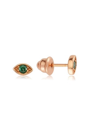 Valori Jewels Nokta Nazar Gözü, Swarovski Zirkon Yeşil Taşlı, Rose Gümüş Küpe
