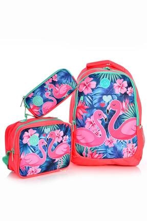 Yaygan Kids 14377 Flamingo Desenli Okul Sırt Çantası 3'lü Set Pembe