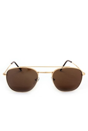 Hane14 Sunny Gold Metal Çerçeveli Köprülü Unisex Küçük Güneş Gözlüğü Kahverengi