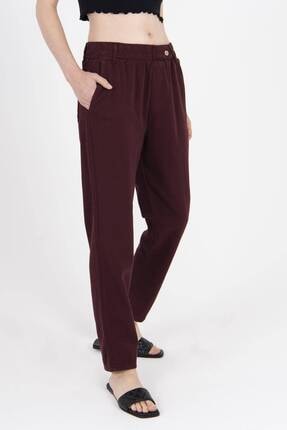 Addax Kadın Bordo Düğme Detaylı Pantolon Pn4191 - Pni ADX-0000021486