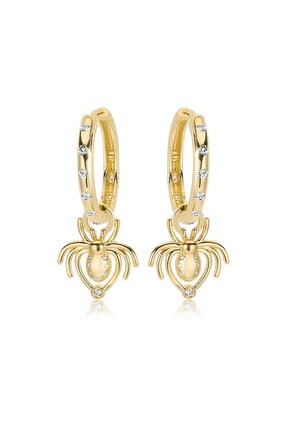Valori Jewels Örümcek, Swarovski Zirkon Taşlı, Altın Rengi Gümüş Küçük Boy Still Halka Charm Küpe