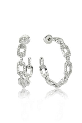 Valori Jewels Zincir Modeli, Swarovski Zirkon Beyaz Taşlı, Gümüş Küpe