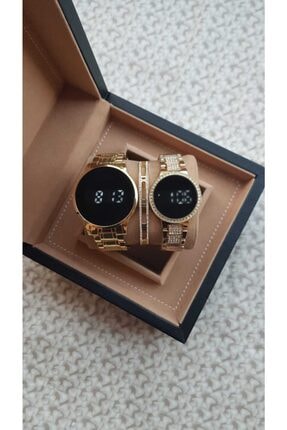 Spectrum Unisex Gold Metal Kordon Dokunmatik Led Sevgili Saatleri