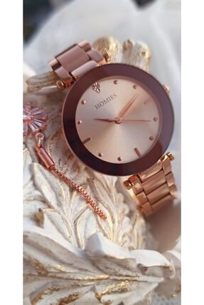 Homies Kadın Rose Gold Çelik Kordon Modern Kol Saati + Bileklik BNCHMY1006