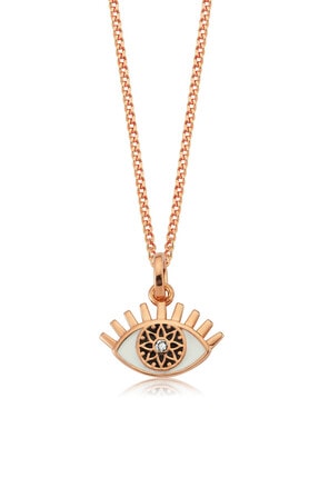 Valori Jewels Büyülü Nazar Gözü, Swarovski Zirkon Beyaz Taşlı, Rose Gümüş Kolye