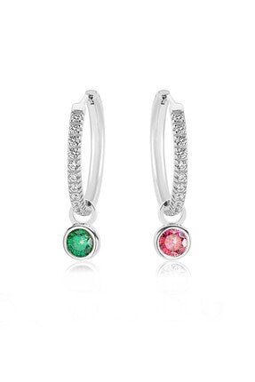 Valori Jewels Yuvarlak Kesim Swarovski Zirkon Yeşil Ve Kırmızı Taşlı, Gümüş Orta Boy Halka Charm Küpe