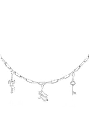 Valori Jewels Melek Ve Anahtar, Swarovski Zirkon Taşlı, Gümüş Charm Kolye Kombini