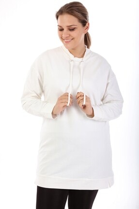Big Free Kadın Krem Kuş Gözlü Yarım Balıkçı Sweatshirt Tb21kb051009