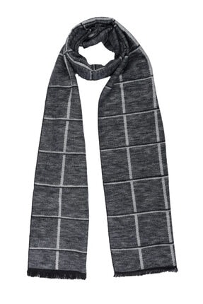 Silk & Cashmere Unisex Antrasit İpek Karışımlı Lotus Kareli Kaşkol