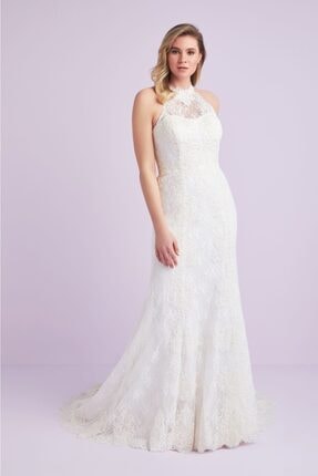 Oleg Cassini Collection Dantel Desenli Halter Yaka Balık Model Büyük Beden Gelinlik