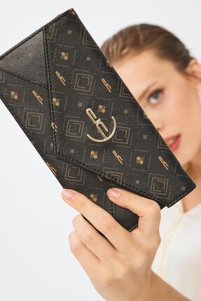 Deri Company Kadın Basic Cüzdan Monogram Desenli Logolu Siyah Taba (8016st) 213012