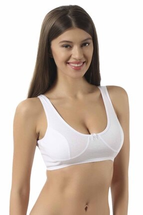 ÖZKAN underwear Kadın Beyaz Ribana Boş Kap Balensiz Yarım Sütyen 0564