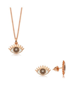 Valori Jewels Büyülü Nazar Gözü, Swarovski Zirkon Beyaz Taşlı, Rose Gümüş Set