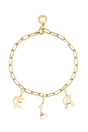 Valori Jewels Harf, Swarovski Zirkon Taşlı, Altın Rengi Gümüş Charm Bileklik Kombini