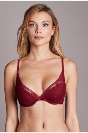 Miss Claire Kadın Bordo 11-586 Dantelli Balenli Kapli Pus-Up Sütyen