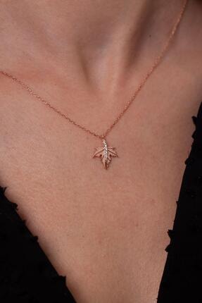 Ninova Silver Kadın Çınar Yaprağı Model Zirkon Taşlı Rose Gümüş Kolye NNVSLVR02933