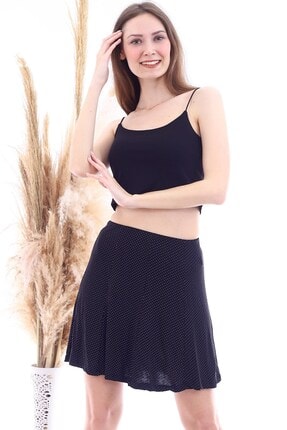 Cotton Mood 20064746 Süprem Desenli Parçalı Kısa Etek Sıyah Puan