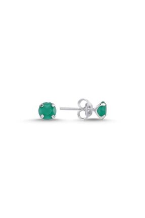 ZUK COLLECTİON Gümüş 5mm Yuvarlak Opak Zümrüt Zirkon Tektaş Küpe