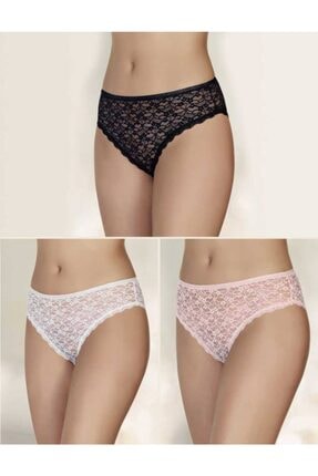 Şahinler Kadın Çok Renkli Tamamı Dantel Bikini Külot 3'lü Paket Mb3048