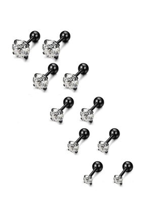 Chavin Siyah 5 Takım Taşlı Kadın Erkek Çelik Küpe Piercing ehy-eb60sy