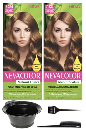 Neva Color 2’li Natural Colors 7.334 Altın Karamel - Kalıcı Krem Saç Boyası Ve Saç Boyama Seti 7681655545329