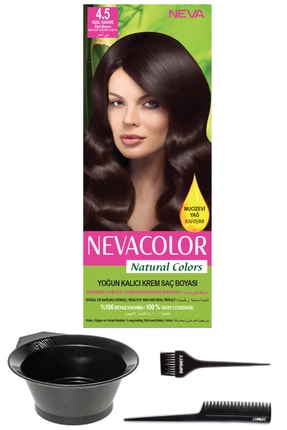 Neva Color Natural Colors 4.5 Kızıl Kahve - Kalıcı Krem Saç Boyası Ve Saç Boyama Seti 7681655544542