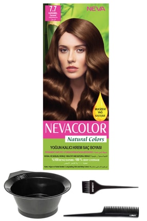 Neva Color Natural Colors 7.7 Karamel - Kalıcı Krem Saç Boyası Ve Saç Boyama Seti 7681655543599