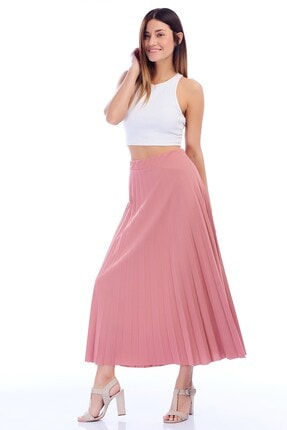 Cotton Mood 8272693 Mira Pliseli Beli Lastikli Uzun Etek GUL KURUSU