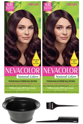 Neva Color 2’li Natural Colors 4.65 Akaju Kızıl Kahve - Kalıcı Krem Saç Boyası Ve Saç Boyama Seti