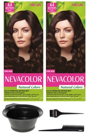 Neva Color 2’li Natural Colors 4.4 Orta Kestane - Kalıcı Krem Saç Boyası Ve Saç Boyama Seti