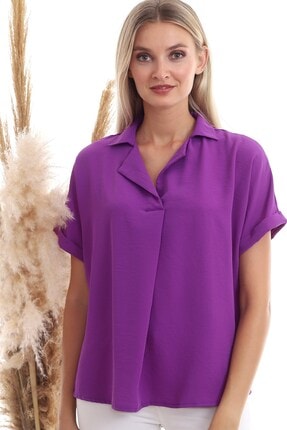 Cotton Mood 9152967 Sunshıne Ceket Yaka Sırtı Düğme Detaylı Yarasa Bluz Mor
