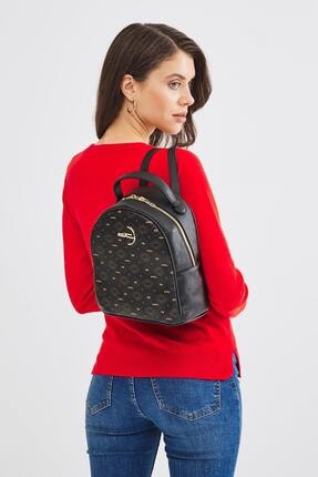 Deri Company Kadın Basic Sırt Çantası Monogram Desenli Logolu Siyah Taba (Ns04st) 214006