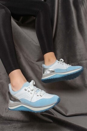 Fast Step Hakiki Deri Mavi Beyaz Kadın Sneaker Ayakkabı 009za980