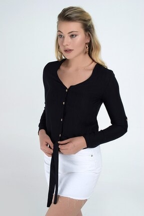 Cotton Mood 9152983 Çavuş Ds.v Yaka Önden Bağlama Uz.kol Apoletli Gömlek Sıyah