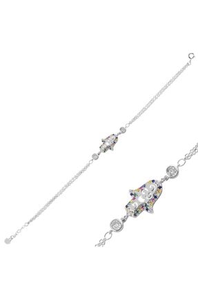 ZUK COLLECTİON Gümüş Karışık Renk Zirkon Taşlı Fatma Ana Eli Bileklik