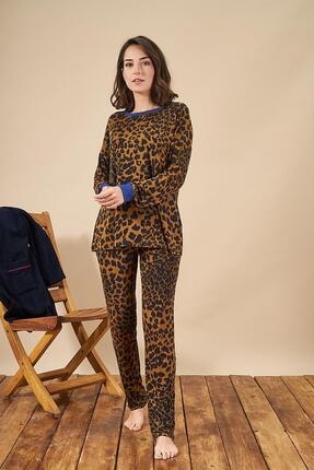 PJS PİJAMA 21881 Kadın Yuvarlak Yaka Leopar Desenli Pijama Takım
