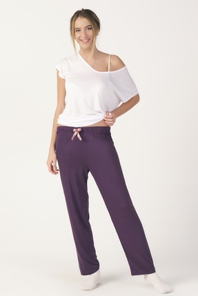 PrettyChic Kadın Mürdüm Soft Viskon Kumaş Mevsimlik Tek Pijama Altı