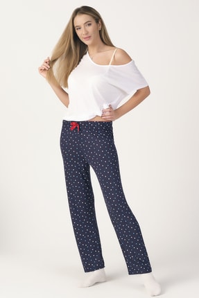 PrettyChic Kadın Lacivert Soft Viskon Kumaş Mevsimlik Tek Pijama Altı
