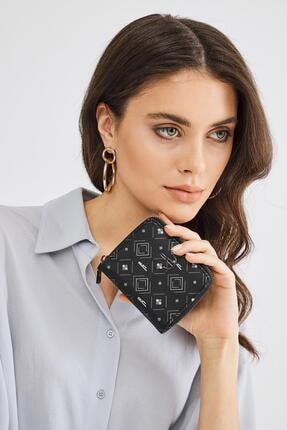 Deri Company Kadın Basic Mini Cüzdan Monogram Desenli Siyah Gri (8015sg) 213008