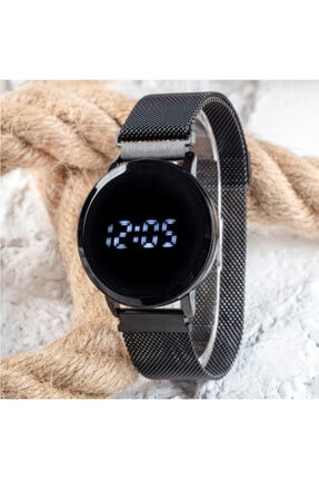 Spectrum ! Watch Hasır Mıknatıslı Kordon Siyah Unisex Dokunmatik Kol Saati St-303503