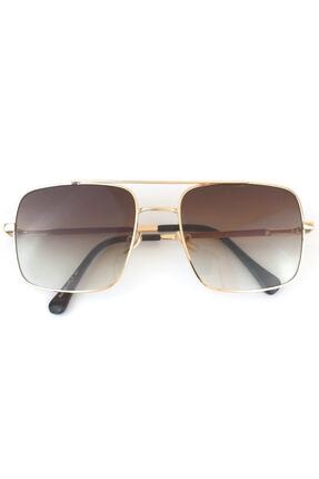 Hane14 Unisex Kare Güneş Gözlügü 4818 Mexx Gold Metal Çerçeveli Kahverengi Camlı Köşeli Unisex