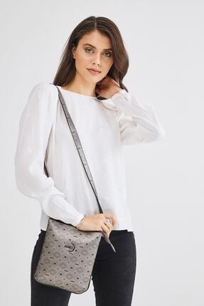 Deri Company Kadın Basic Omuz Çantası Monogram Desenli Logolu Gümüş Siyah (Lg4029-g) 214028
