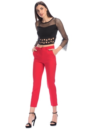 Sense Pantolon - Bilekte Atlas Kumas Pantolon | Pnt19003 Kırmızı