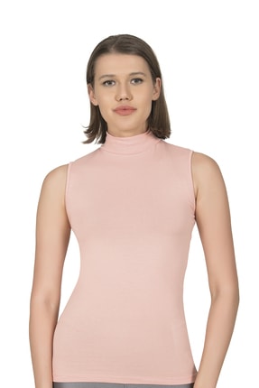 ÖZKAN underwear Kadın Pudra Pamuklu Sıfır Kol Balıkçı Yaka Body 26032