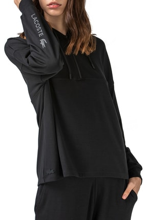 Lacoste Kadın Siyah Yarım Fermuarlı Kapüşonlu Reflektör Baskılı Sweatshirt Sf0104 04s